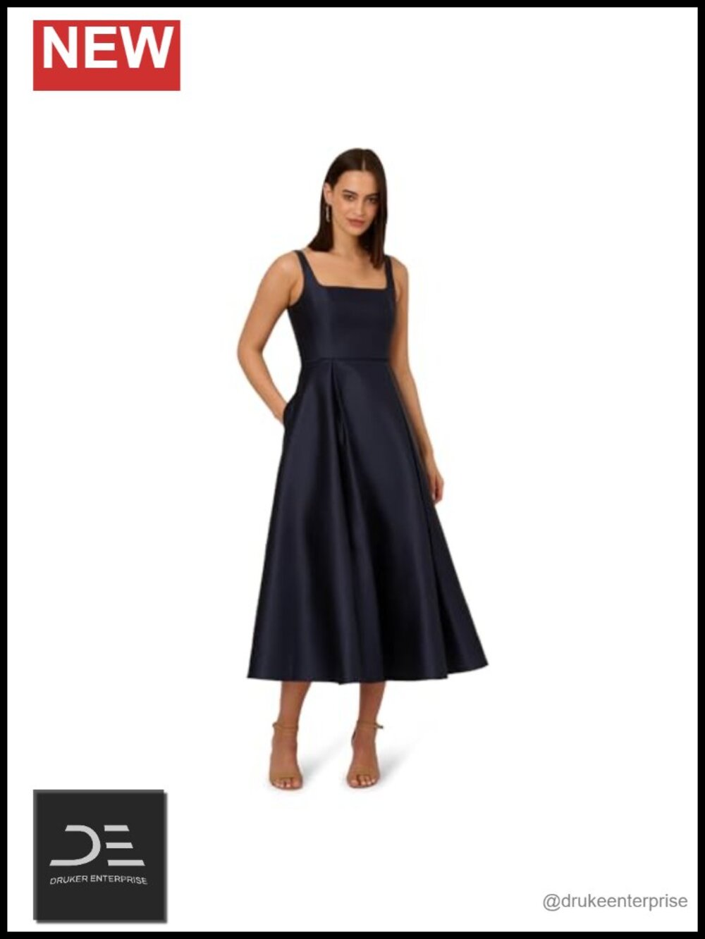 Mikado A-Line Midi Dress Sleeveless Formal Wedding Guest